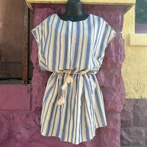 Forever 21 Contemporary Blue/Wht/Gray Striped Mini Drawstring Tunic, Size L